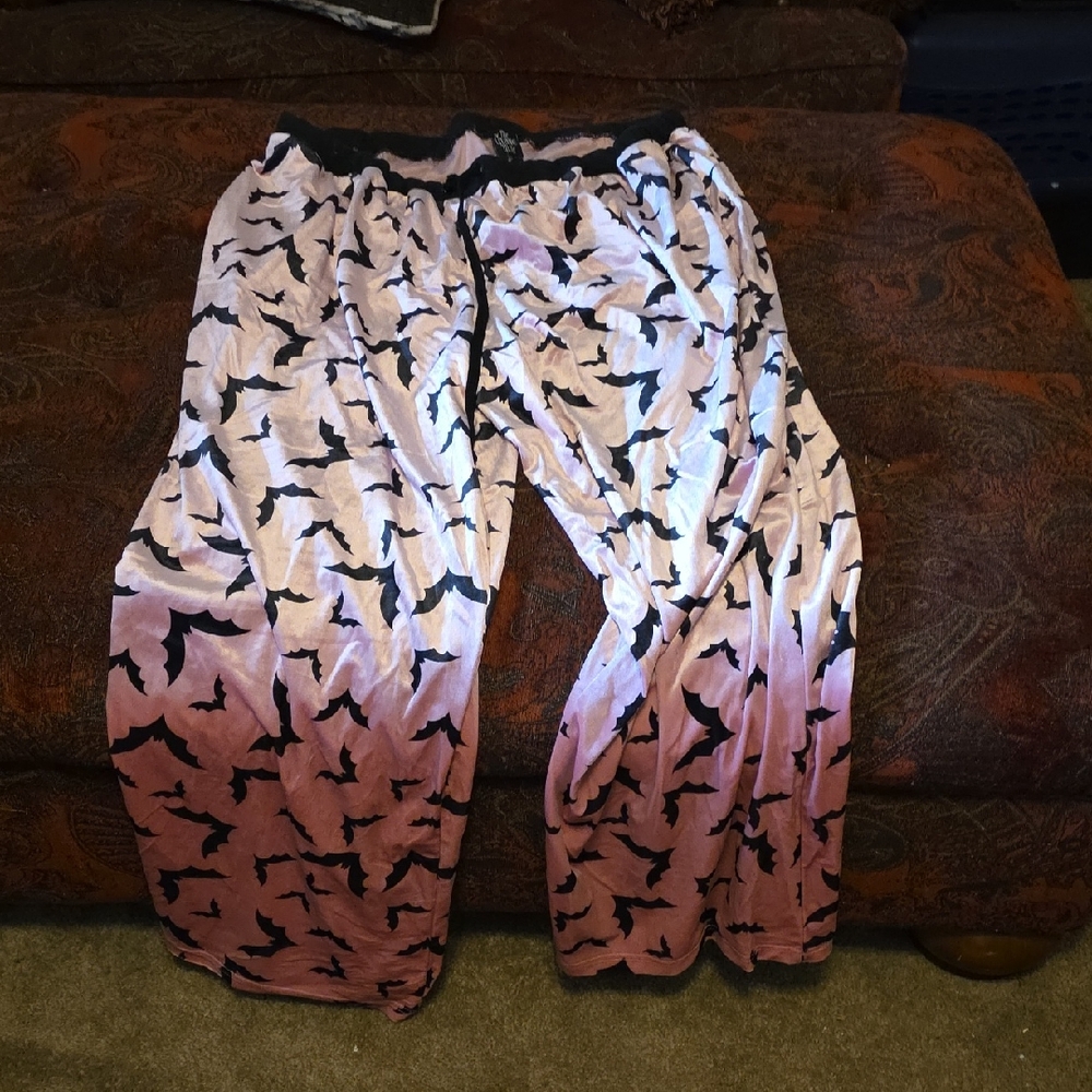 Dolls Kill Grave Girls pink velour pajama pants with black bats